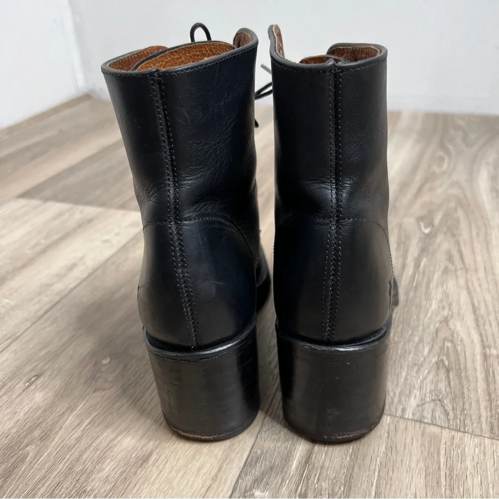 FRYE Combat Black Leather Lace Up Booties Boots Size 5.5 - Picture 6 of 16